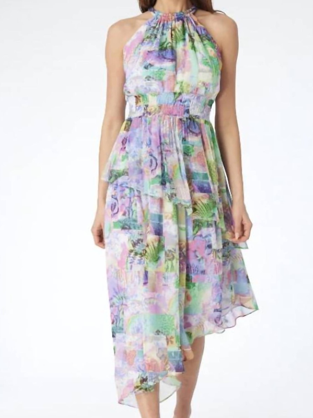 Pastel Floral Halter High-Low Dress - Multicolor Pastel